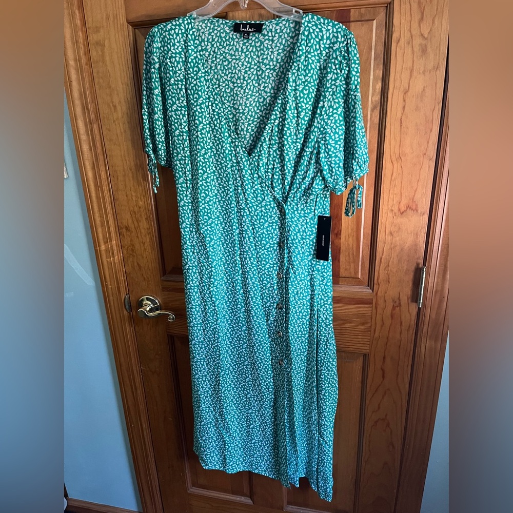 Lulu's Teal Patterned Long Sleeve Dress
